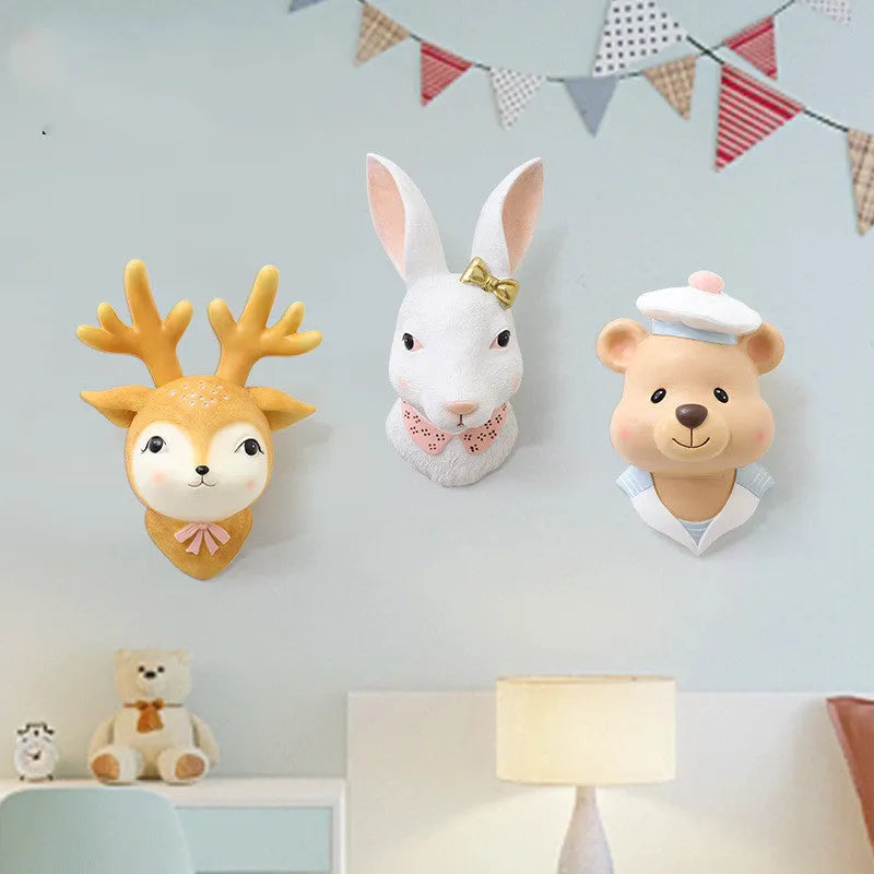 Resin cartoon rabbit wall decor in picture colour with mounting kit on a light wall