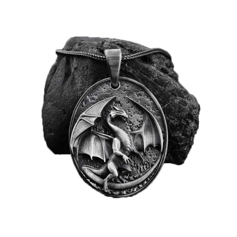 Men's Western Dragon Pendant Necklace in titanium steel with pure tin pendant