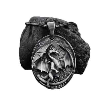 Men's Western Dragon Pendant Necklace in titanium steel with pure tin pendant