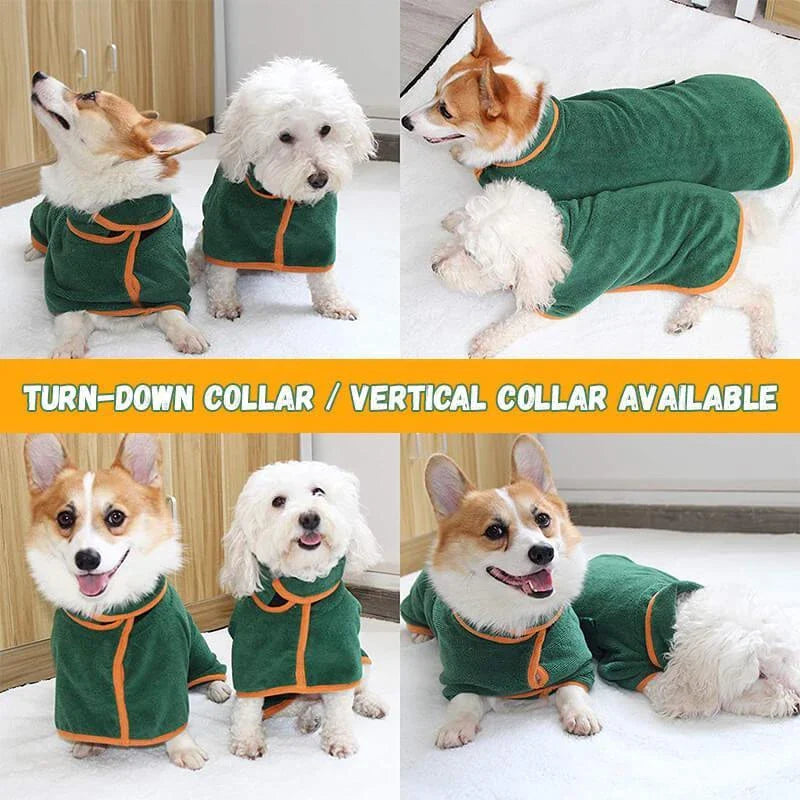 Absorbent pet bathrobe with waist-wrapped microfiber for fast drying, available in multiple colors and sizes