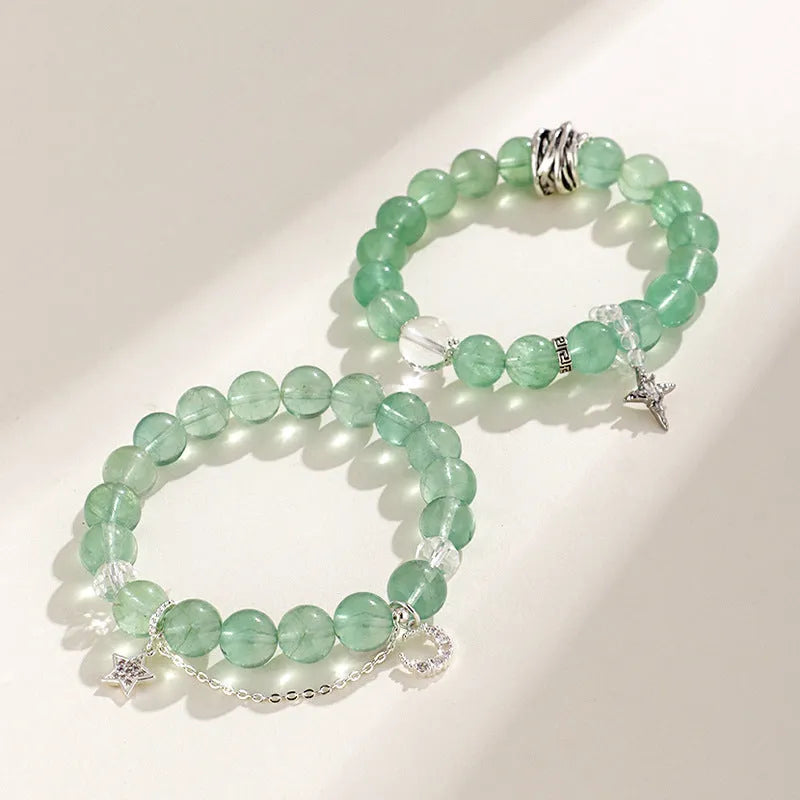 Green fluorite and white crystal princess bracelet with electroplated finish and Korean diamond style