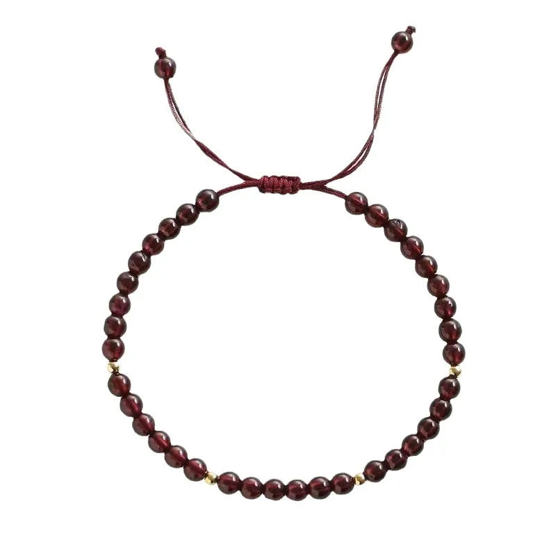 Hand-woven Chinese garnet bracelet with red rope and flexible wire