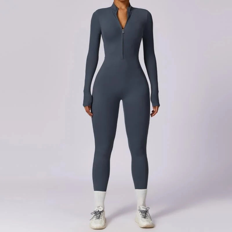 Women's long sleeve seamless jumpsuit for yoga and fitness in various colours
