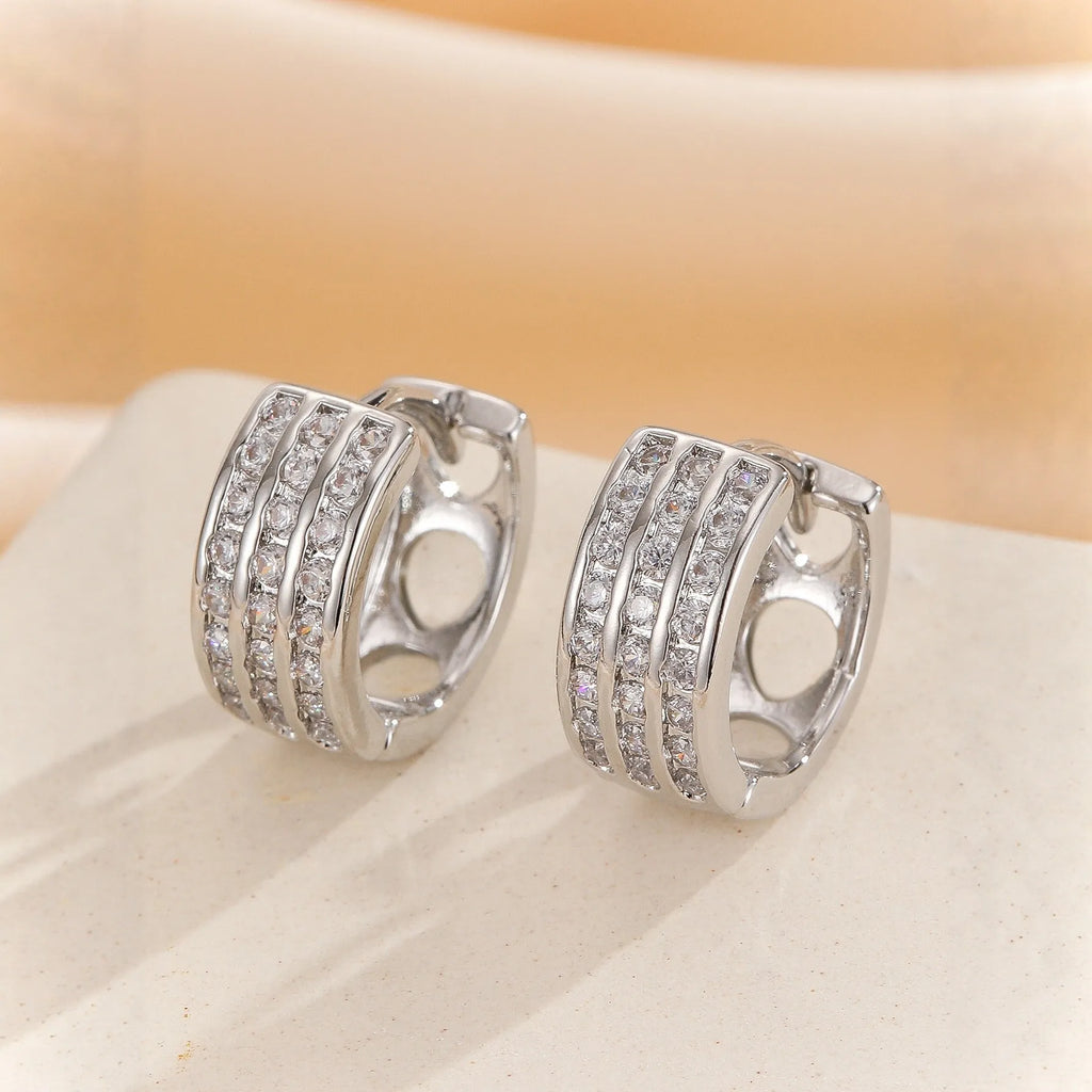 Silver-tone metal ear buckle with clear cubic zirconia stone for women, two style options available