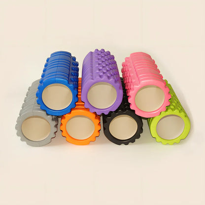 Blue EVA yoga foam roller 30cm long with massage points for muscle recovery