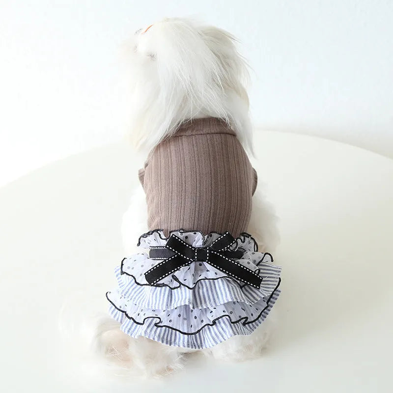 Polka dot lace cake dress for dogs in princess style available in three colours