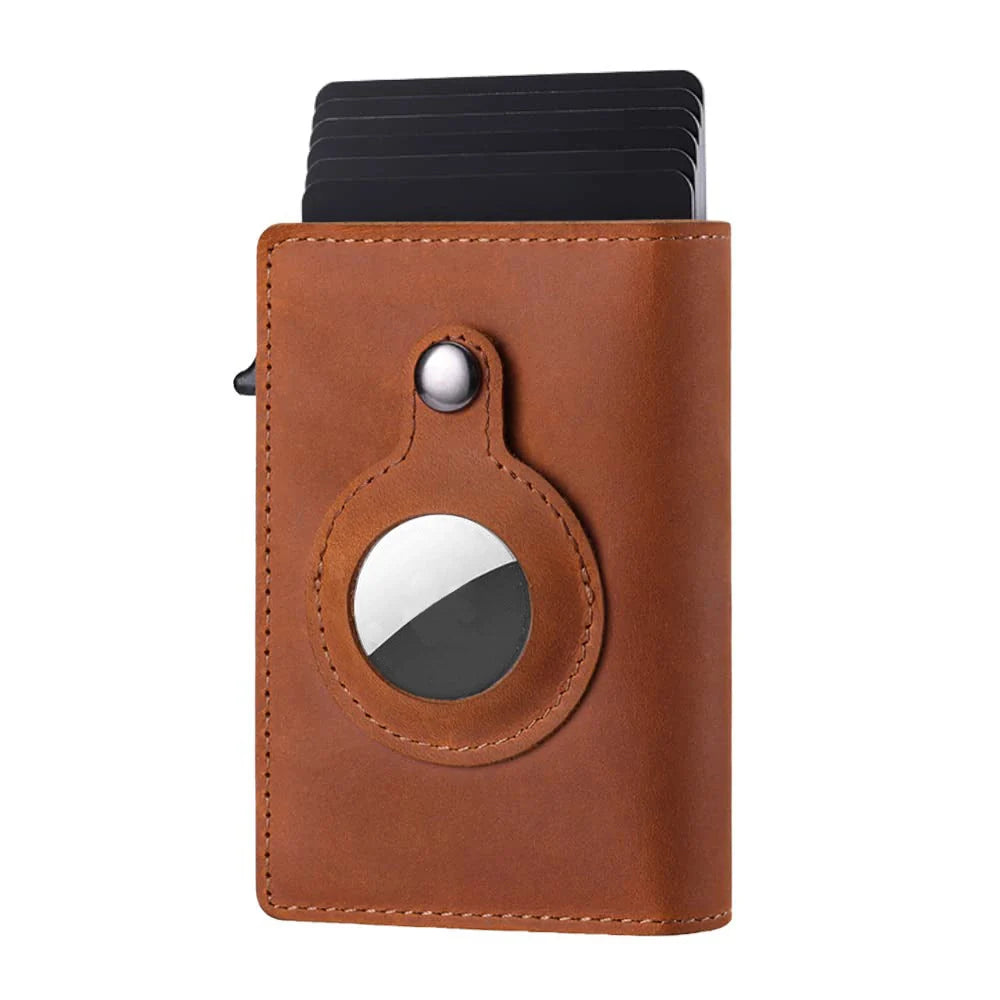 Genuine leather card holder with aluminum alloy frame in Crazy Horse finish