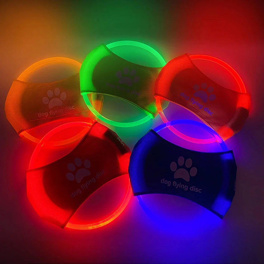 LED glowing dog flying disc in various colours, perfect for night-time play