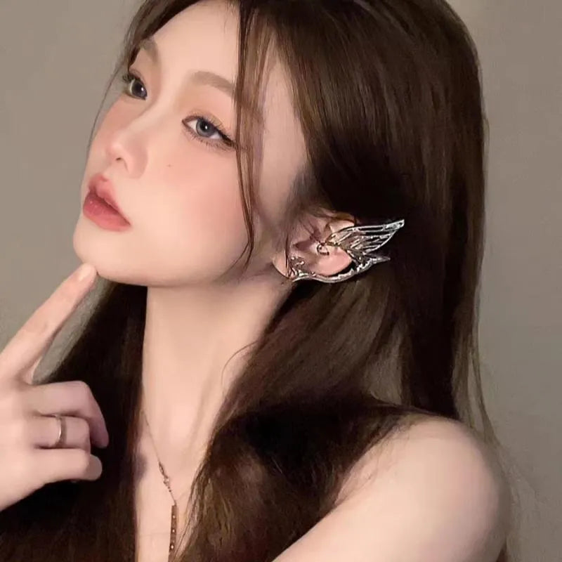 Geometric alloy butterfly wings ear clip with electroplated finish for women