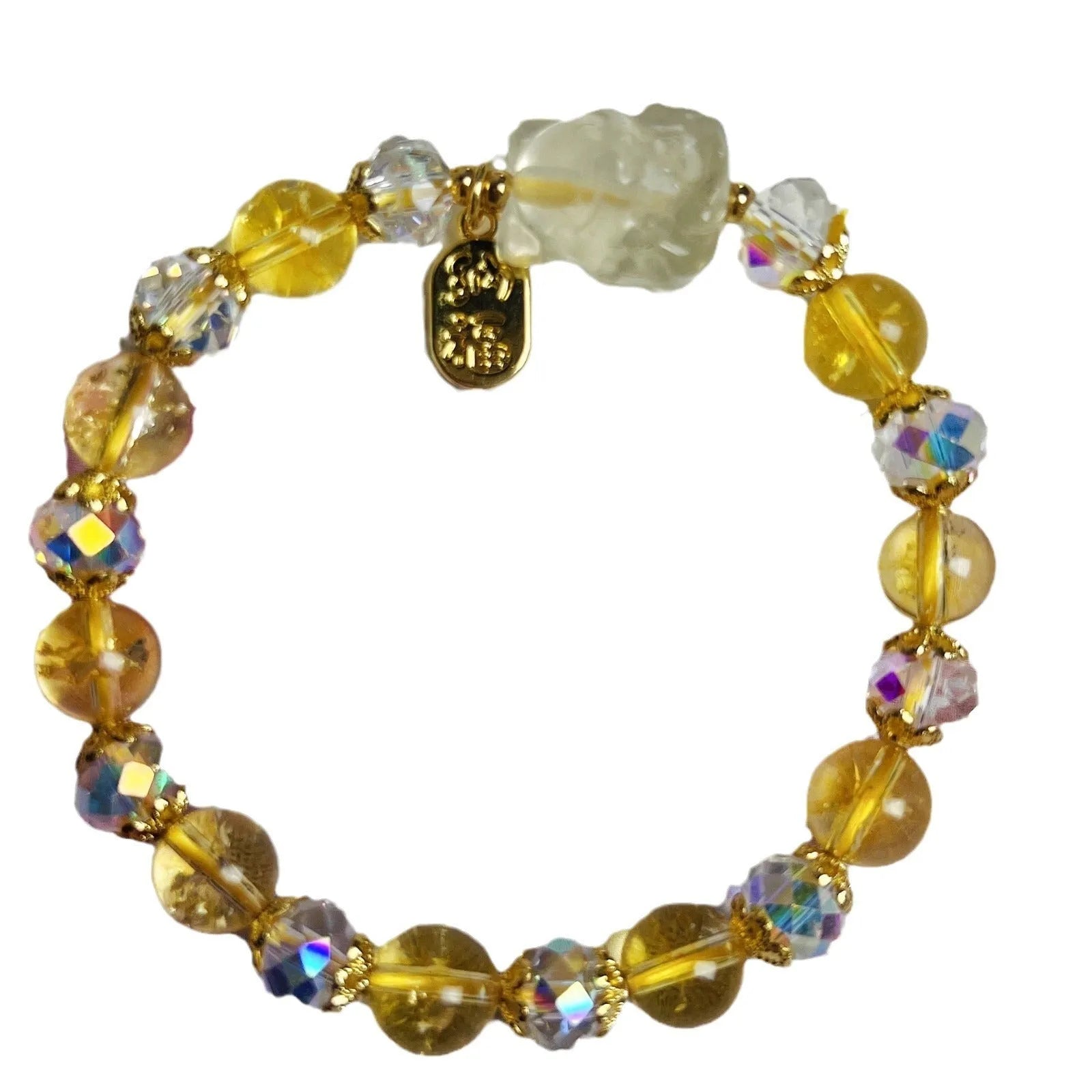 Women's citrine crystal bracelet with nine-tail fox charm design for anniversary gifts