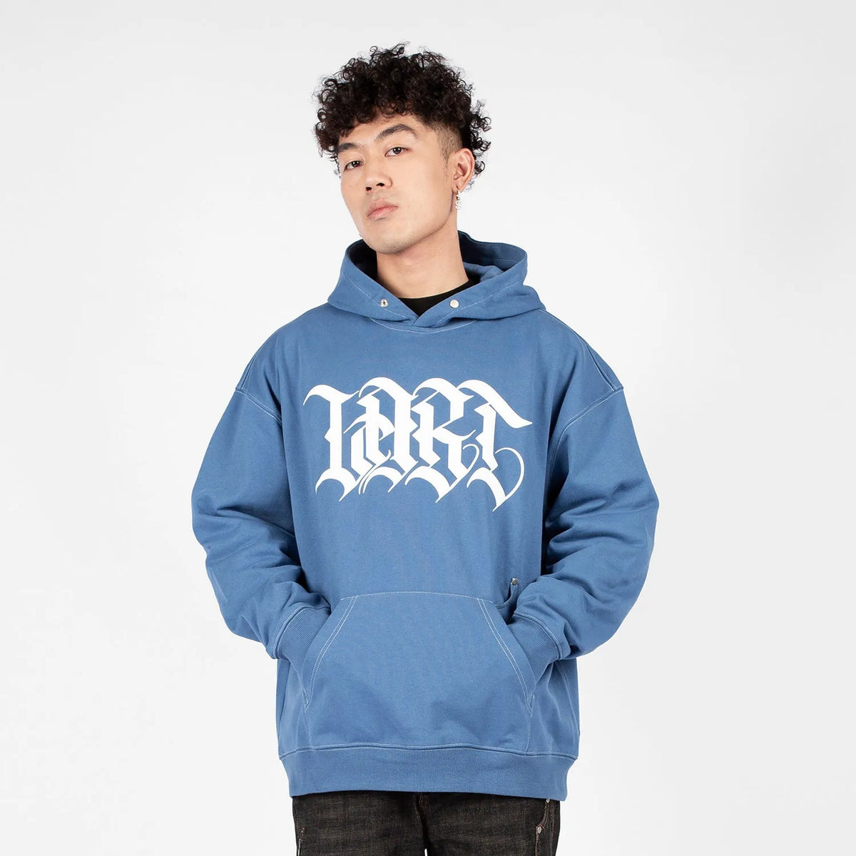 Yi Guo Trend couple casual loose hoodie in cotton, blue colour, plain hooded pullover