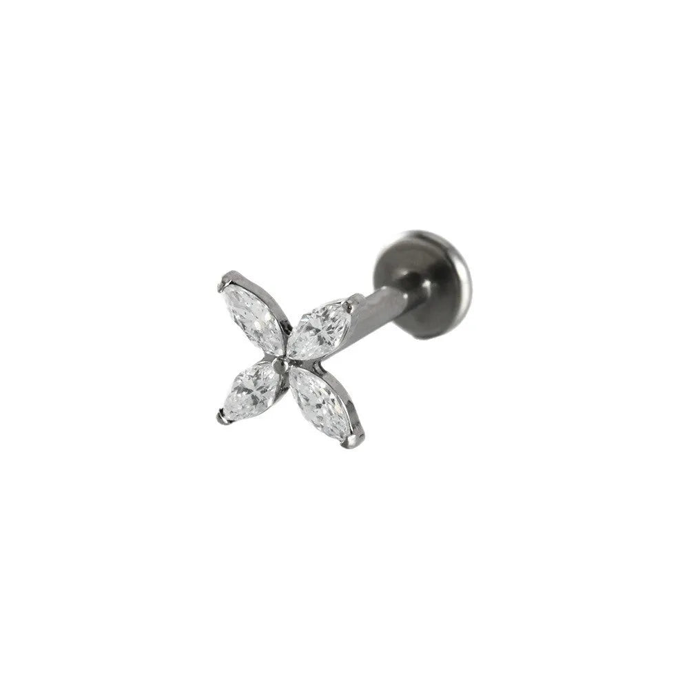 G23 titanium stud earrings with cherry zircon butterfly flower design, 1.2x8mm, gold electroplated finish