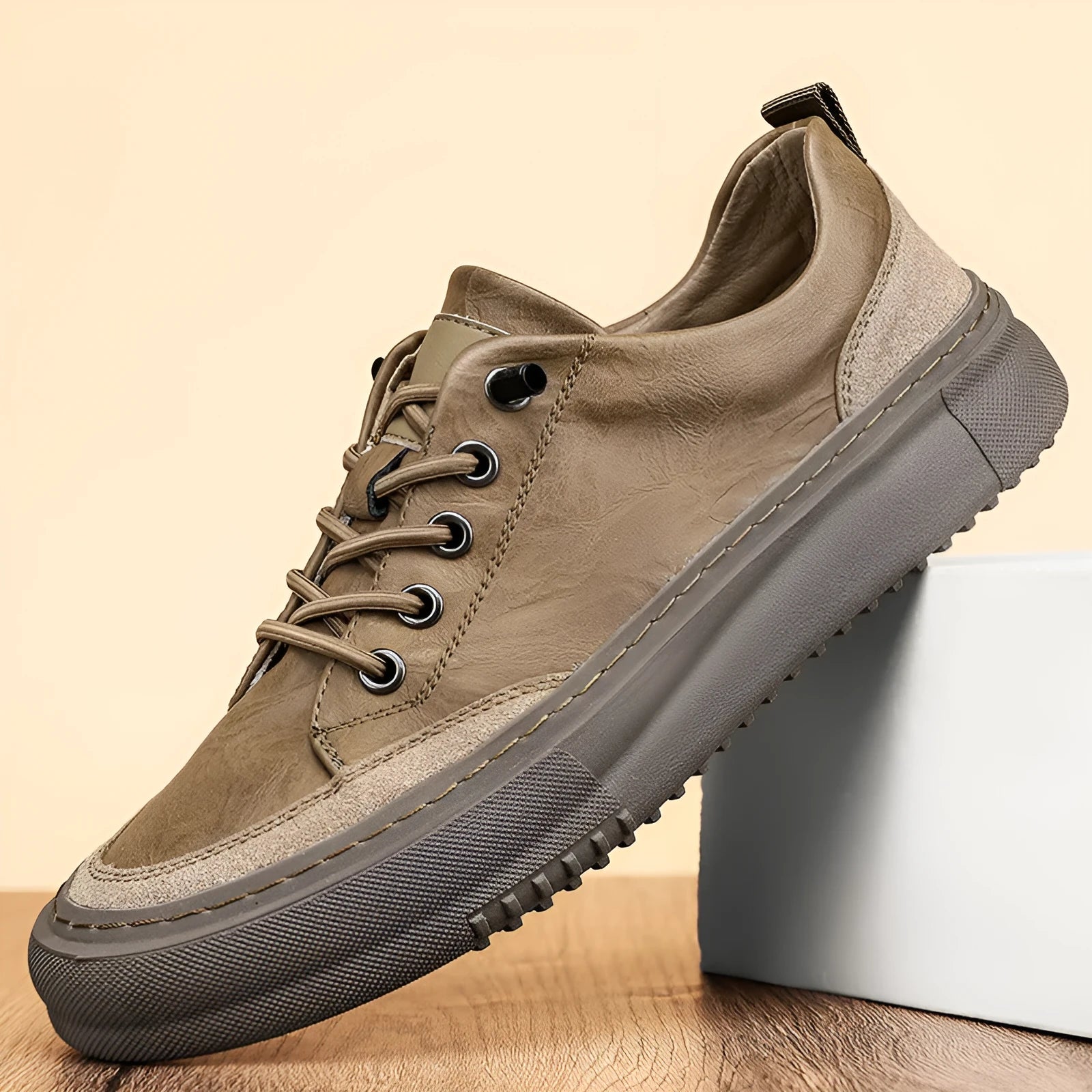 British men's round toe leather shoes in black with lace-up front and rubber sole