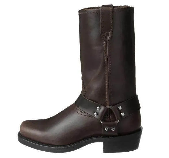 Men's high top cowboy boots with belt buckle ring accents in Western style