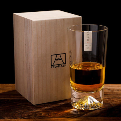 Japanese Mount Whiskey Glass in crystal glass with Mount Fuji design
