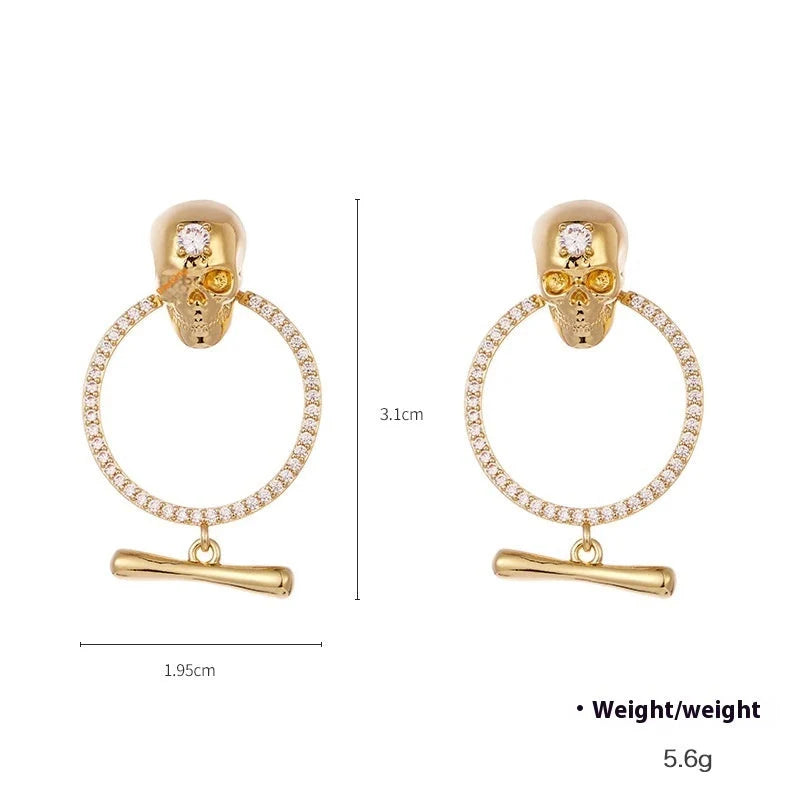 Punk Punk Skull Pendant Earrings with inlaid zircon in tassel, hoop, and retro door lock styles