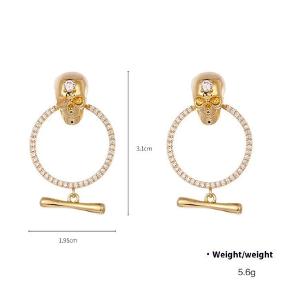 Punk Punk Skull Pendant Earrings with inlaid zircon in tassel, hoop, and retro door lock styles