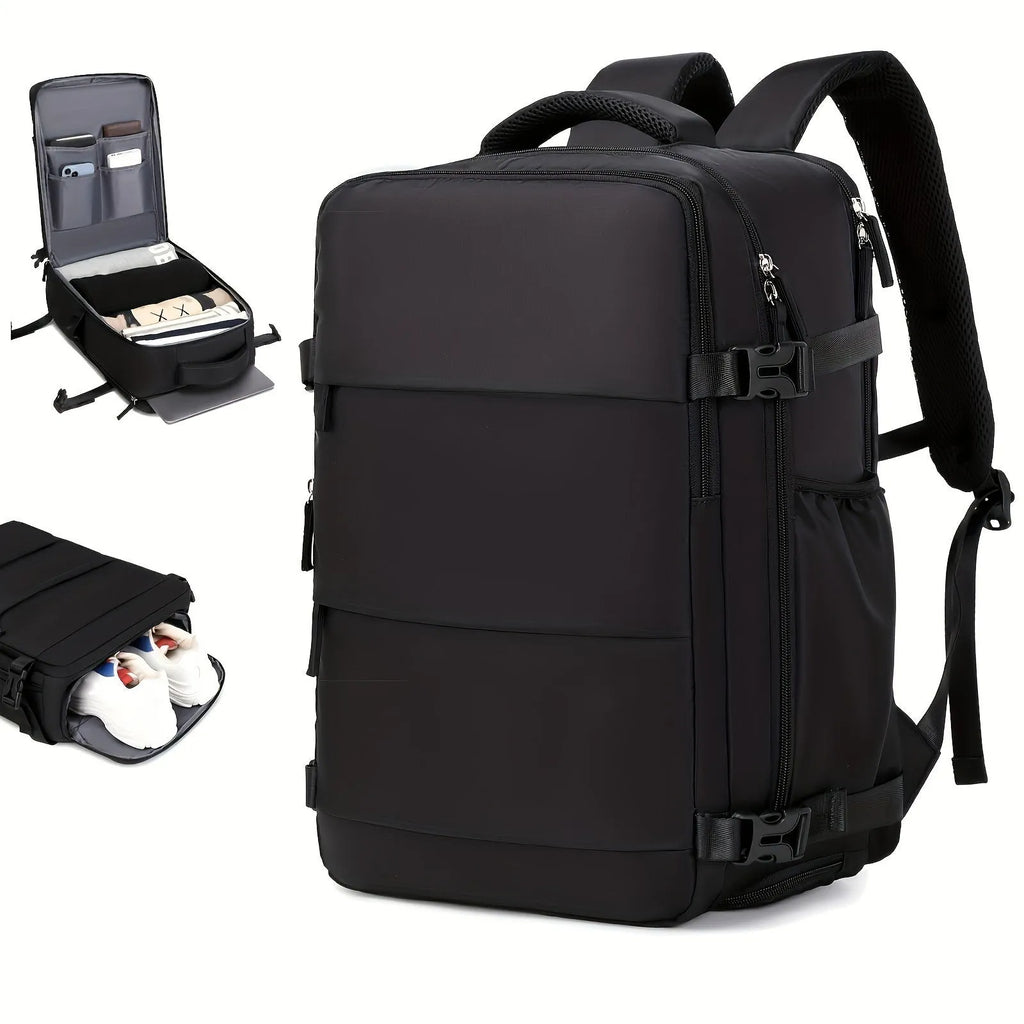 Men's large capacity nylon luggage backpack in black colour with tourist package included