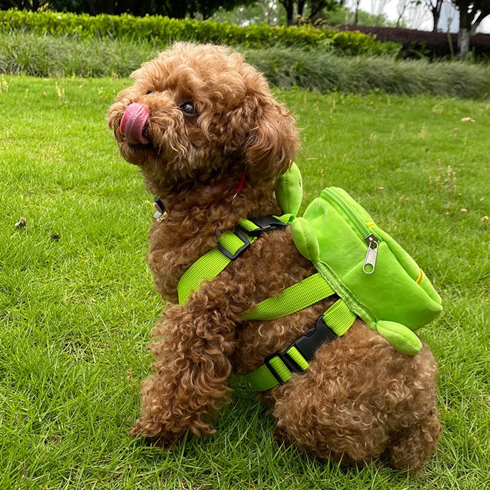 Brown turtle-shaped dog backpack harness vest with metal zipper for pet transportation