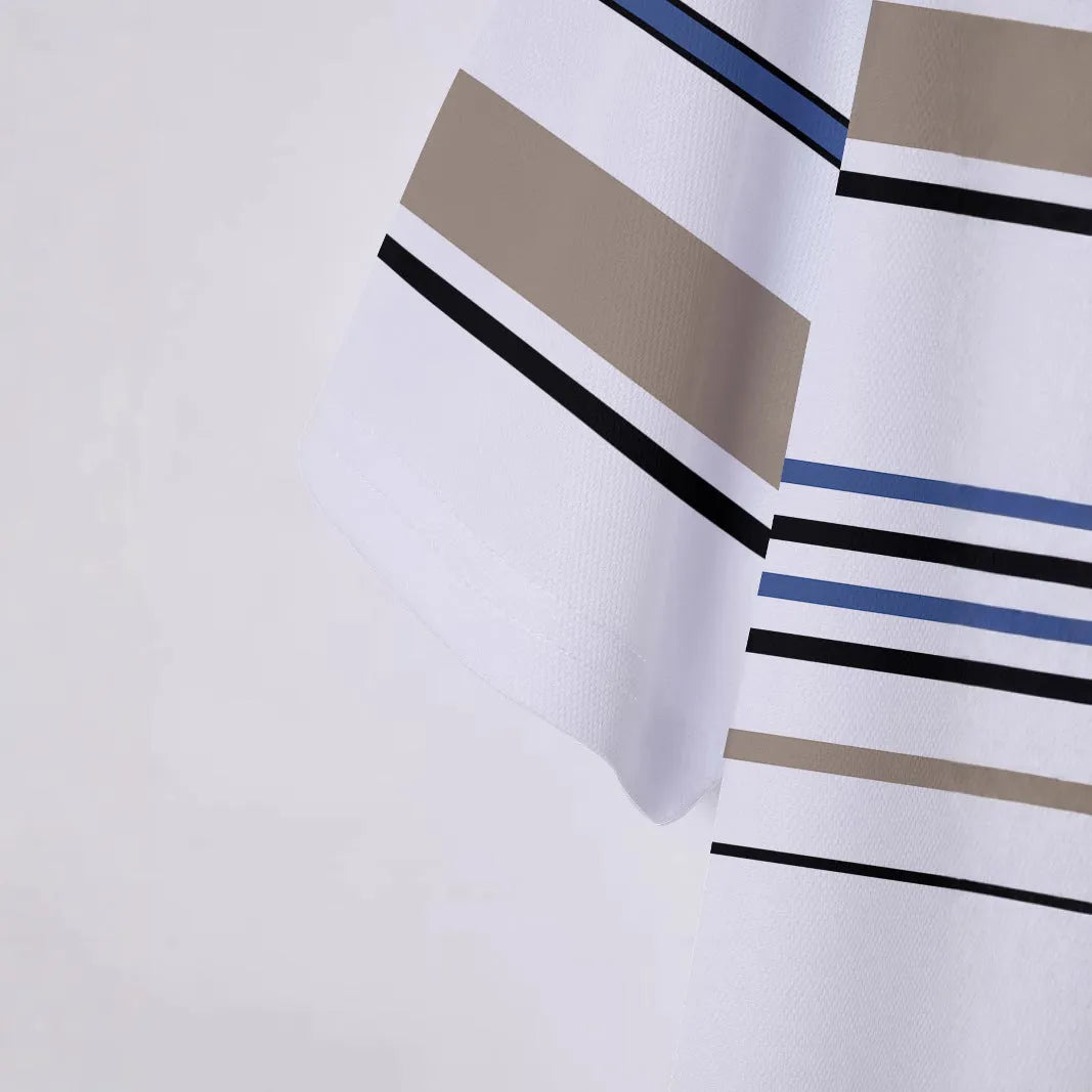 Men's white striped short sleeve t-shirt with slim fit for summer business casual wear