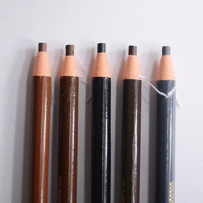 Brown microblading eyebrow pen with 0.1mm tip showing hair-like strokes on skin, 14.5cm length with protective cap