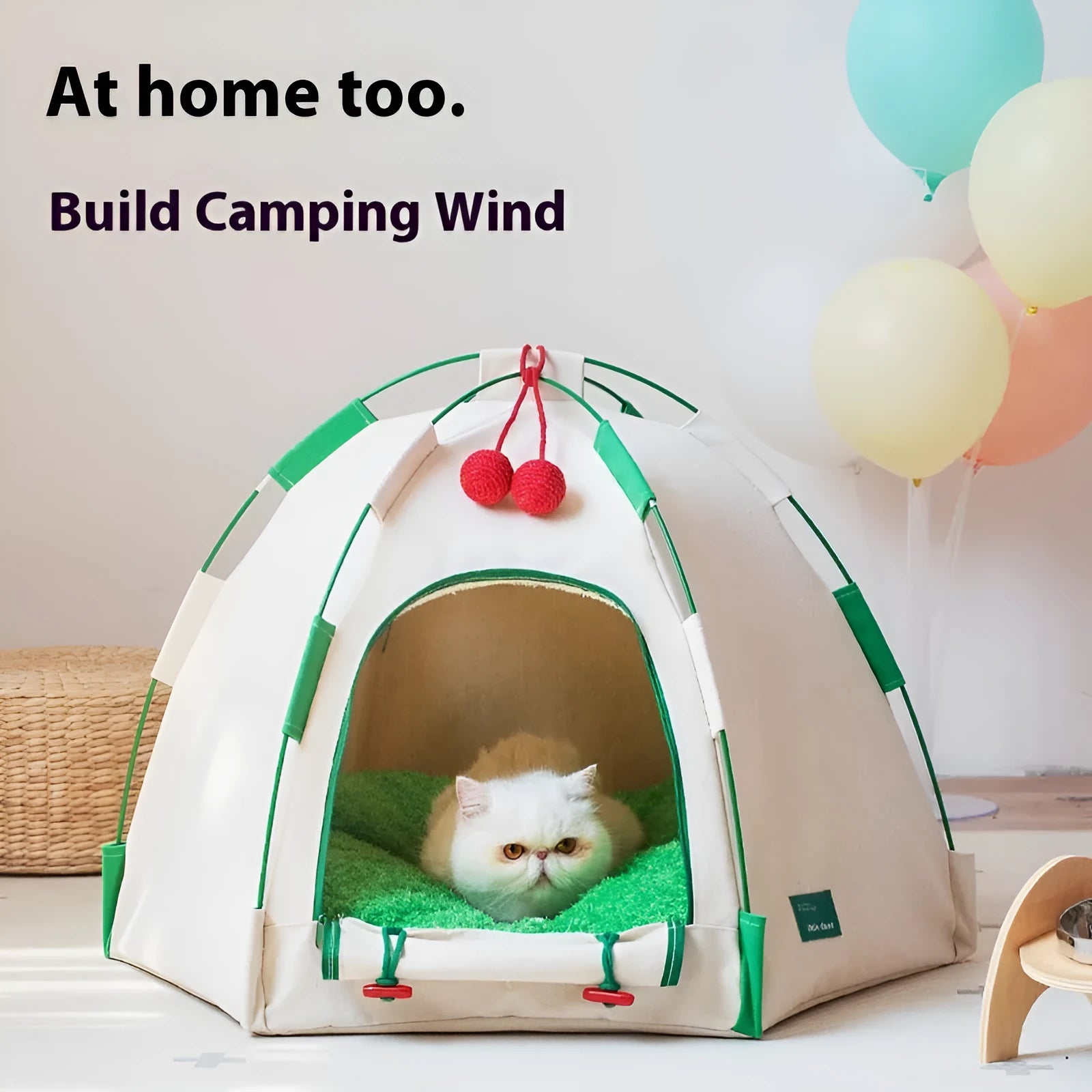 Dome-shaped cloth cat tent with optional thick mat pad for four-season use as pet bed or cage