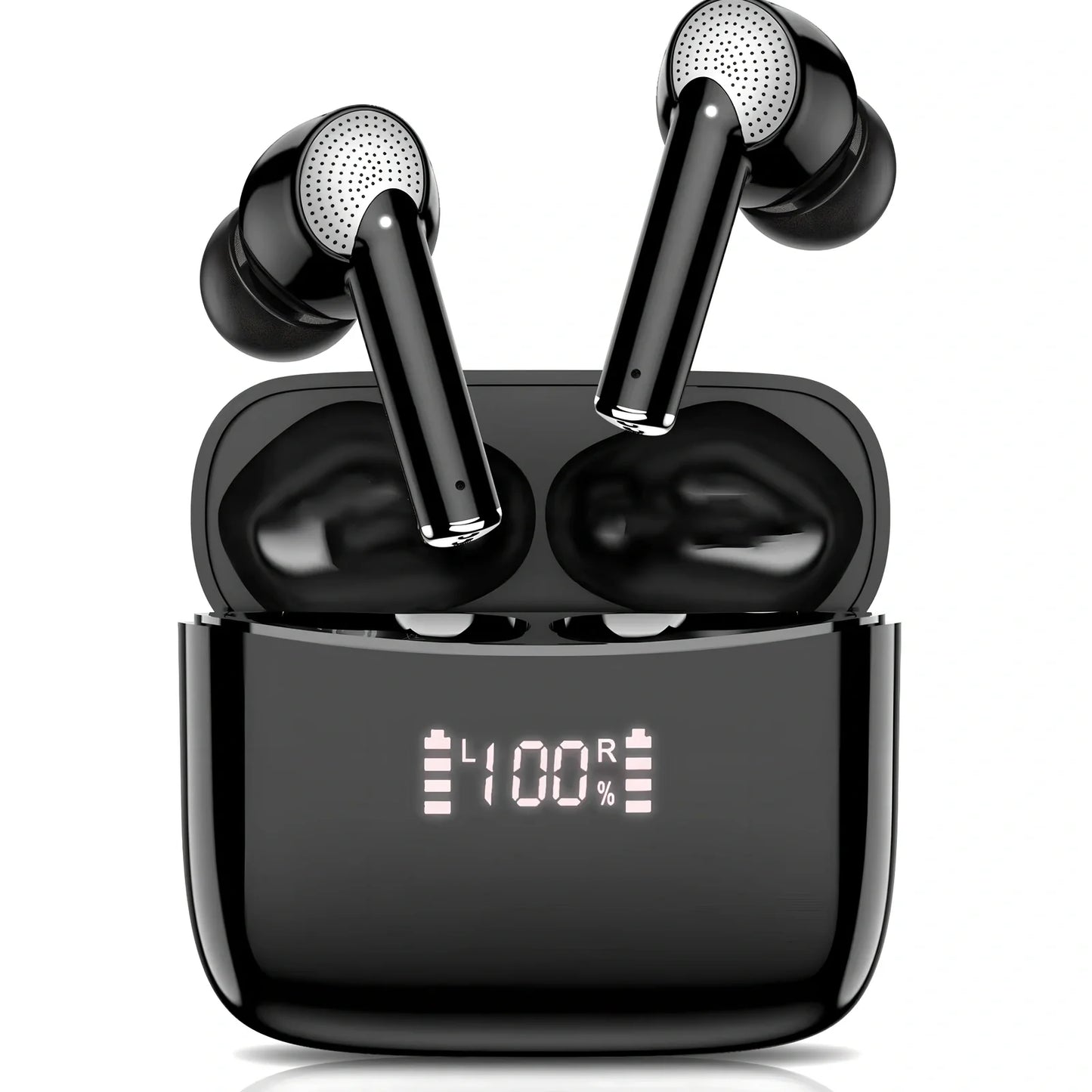 A6 black wireless sports earphones with digital display and charging case