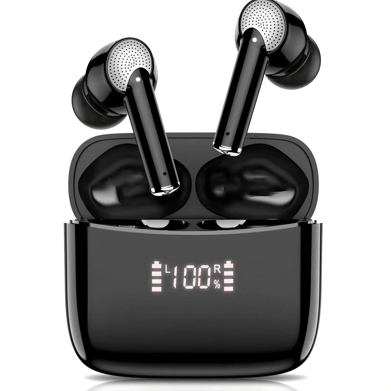A6 black wireless sports earphones with digital display and charging case