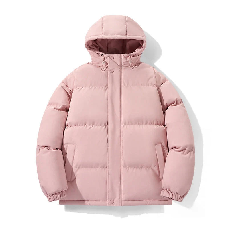 Cotton Loose Thickening Hooded Coat in pink, black, khaki, and sky blue