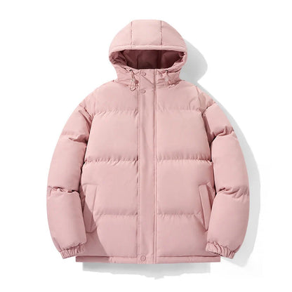 Cotton Loose Thickening Hooded Coat in pink, black, khaki, and sky blue