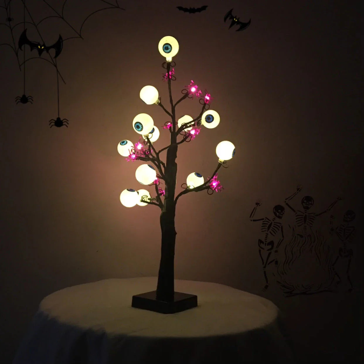 Spooky Halloween LED Birch Tree Lights with warm white ghostly lights, perfect for decorating Kiwi homes