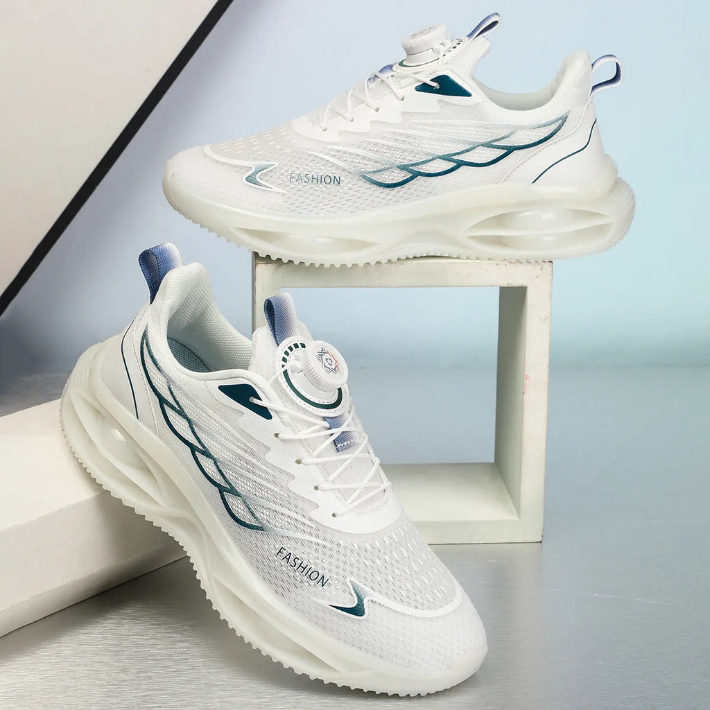 Casual lace-up running shoes in sky blue with mesh upper and rubber sole.