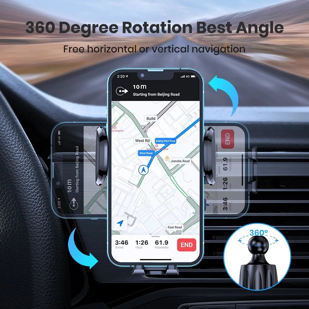 Car rotating air outlet hook mount universal mobile phone holder with suction cup for navigation and smartphone on dashboard
