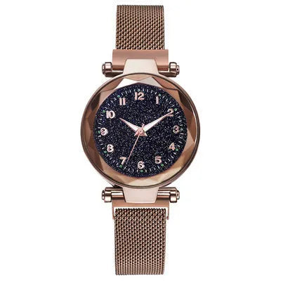 Starry sky digital luminous quartz watch with round 20.5mm dial and alloy strap on display