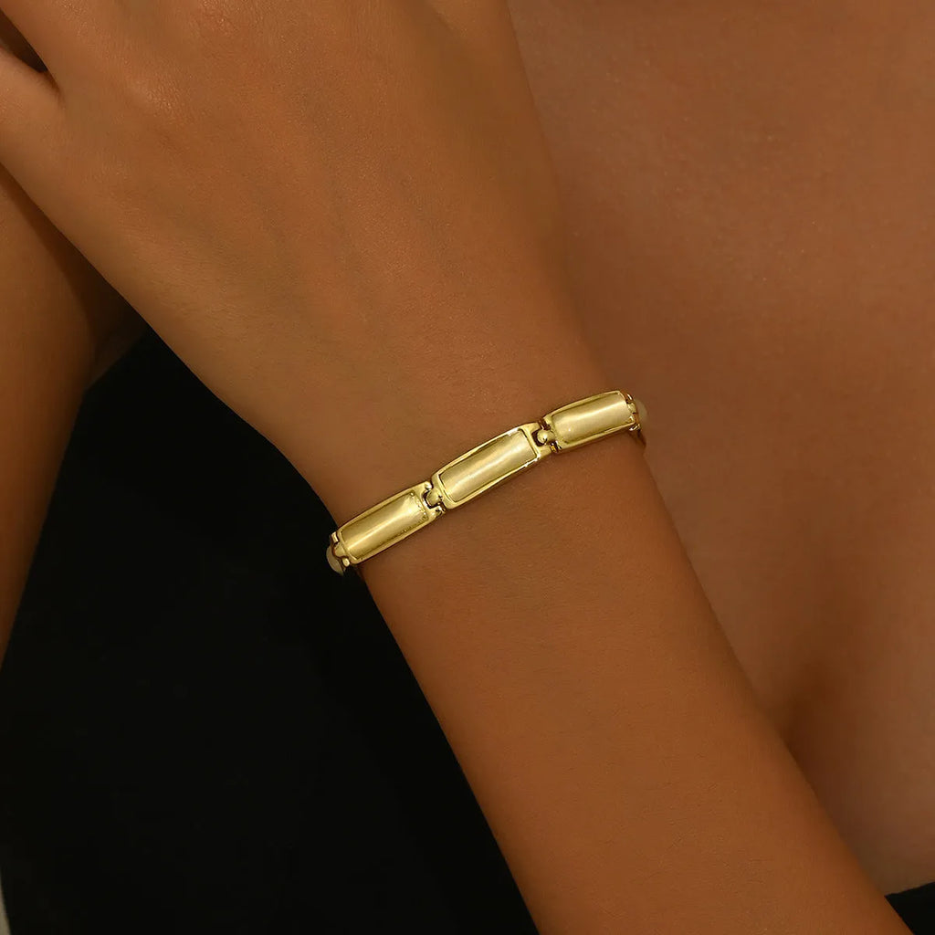 Geometric rose gold opal bracelet for women with quadrilateral alloy frame and gemstone inlay