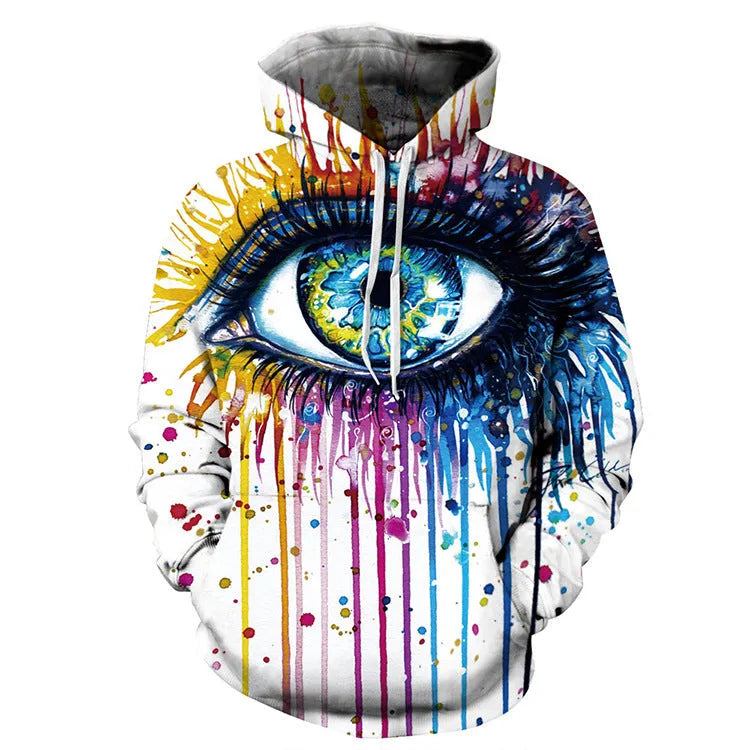 Spill Milk 3D printed unisex hoodie in splash paint design with O-neck and front pocket
