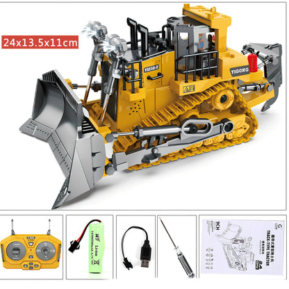 Children's grey-green 11-channel alloy excavator toy car with remote control, rechargeable battery, and simulation digging arm extended 15cm