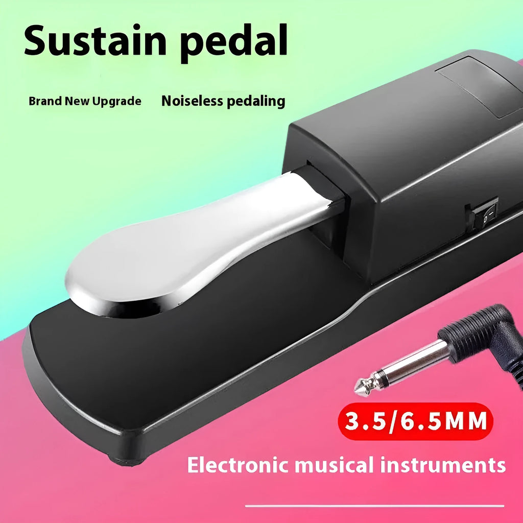 Black single leg sustain pedal for electronic keyboards with 6.35mm jack connector