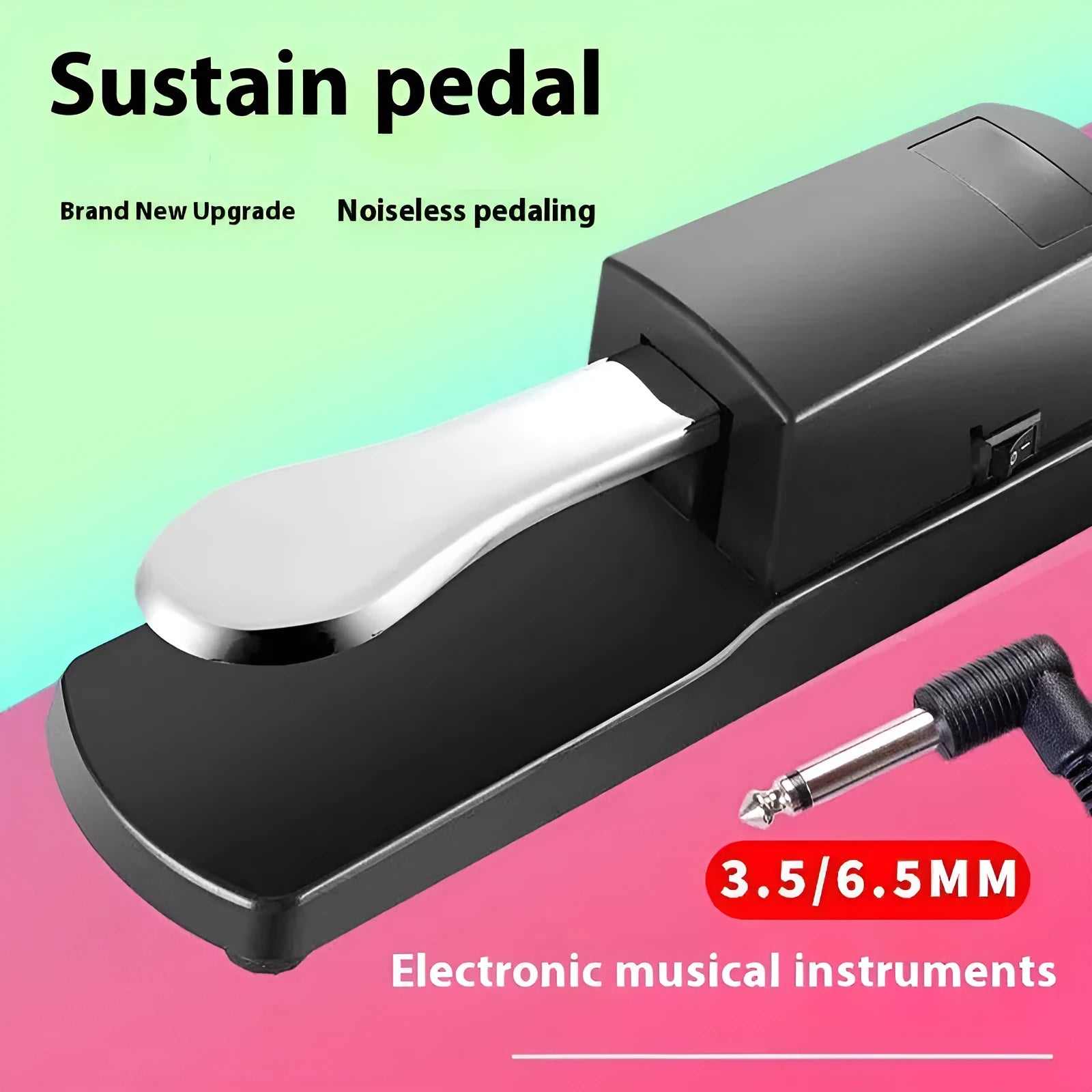 Black single leg sustain pedal for electronic keyboards with 6.35mm jack connector