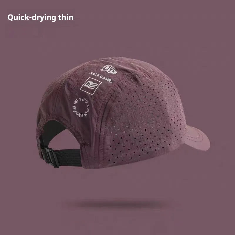 Men's purple breathable mesh baseball cap with adjustable strap and dome crown.