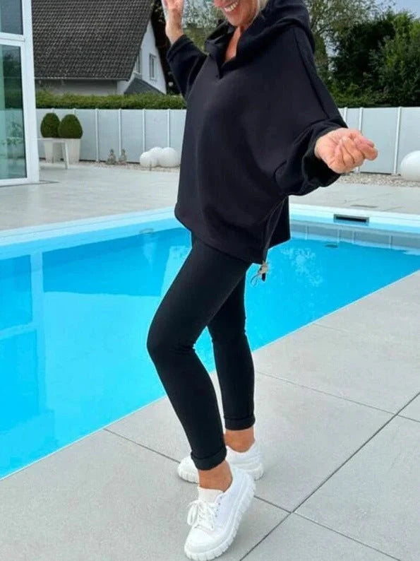 Women's solid colour hooded sweatshirt two-piece set in various colours and sizes