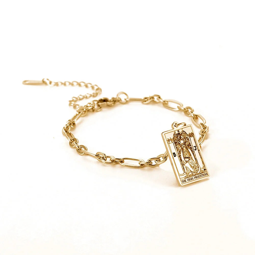 12 Tarot Card Series Stainless Steel Bracelet with 18K Gold Plating