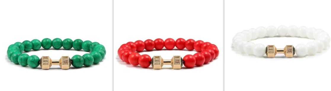 Turquoise Energy Gun Black Electroplated Alloy Barbell Bracelet with 8mm beads