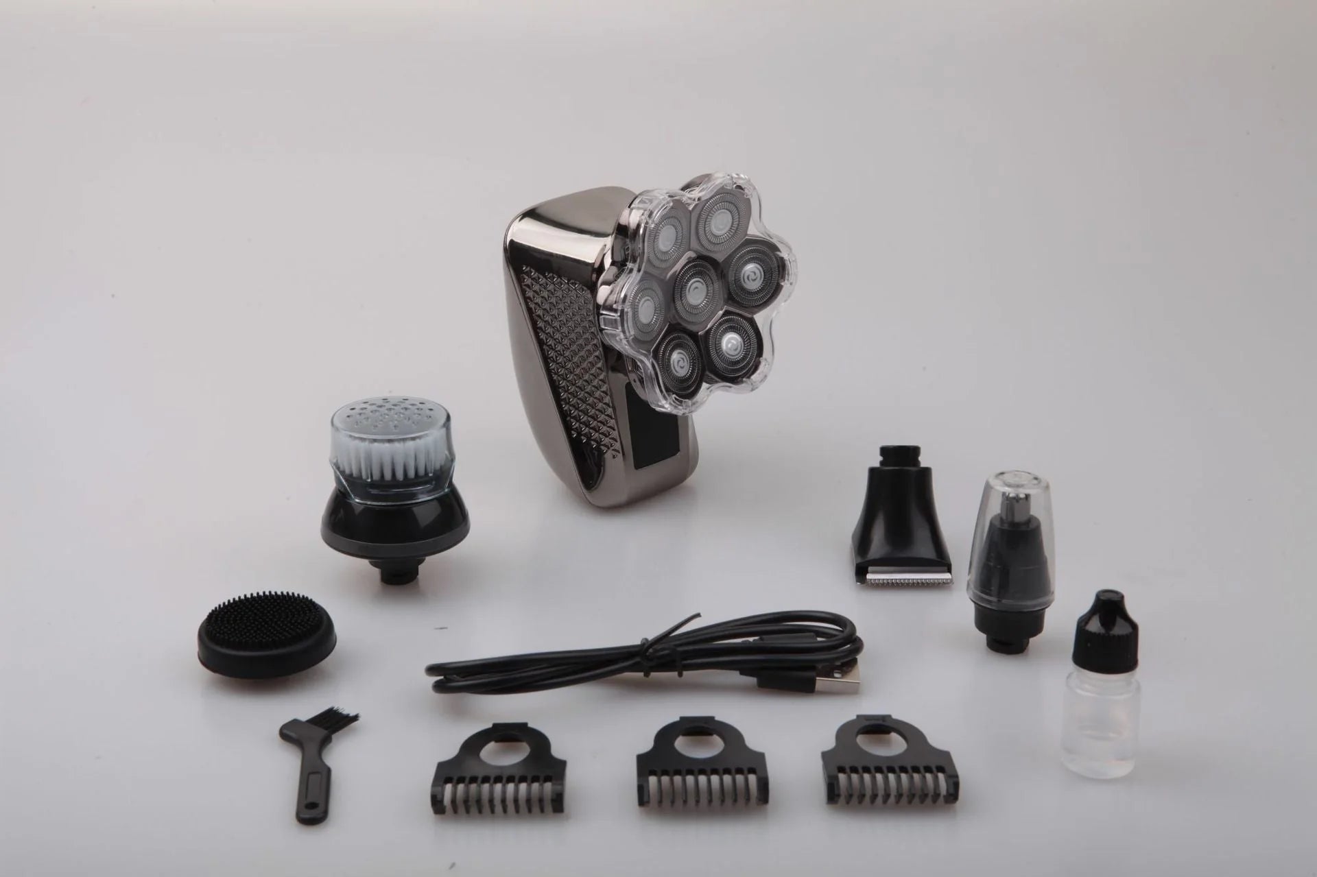 Men's 7D floating head electric shaver with USB charging and waterproof design