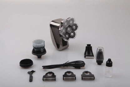 Men's 7D floating head electric shaver with USB charging and waterproof design