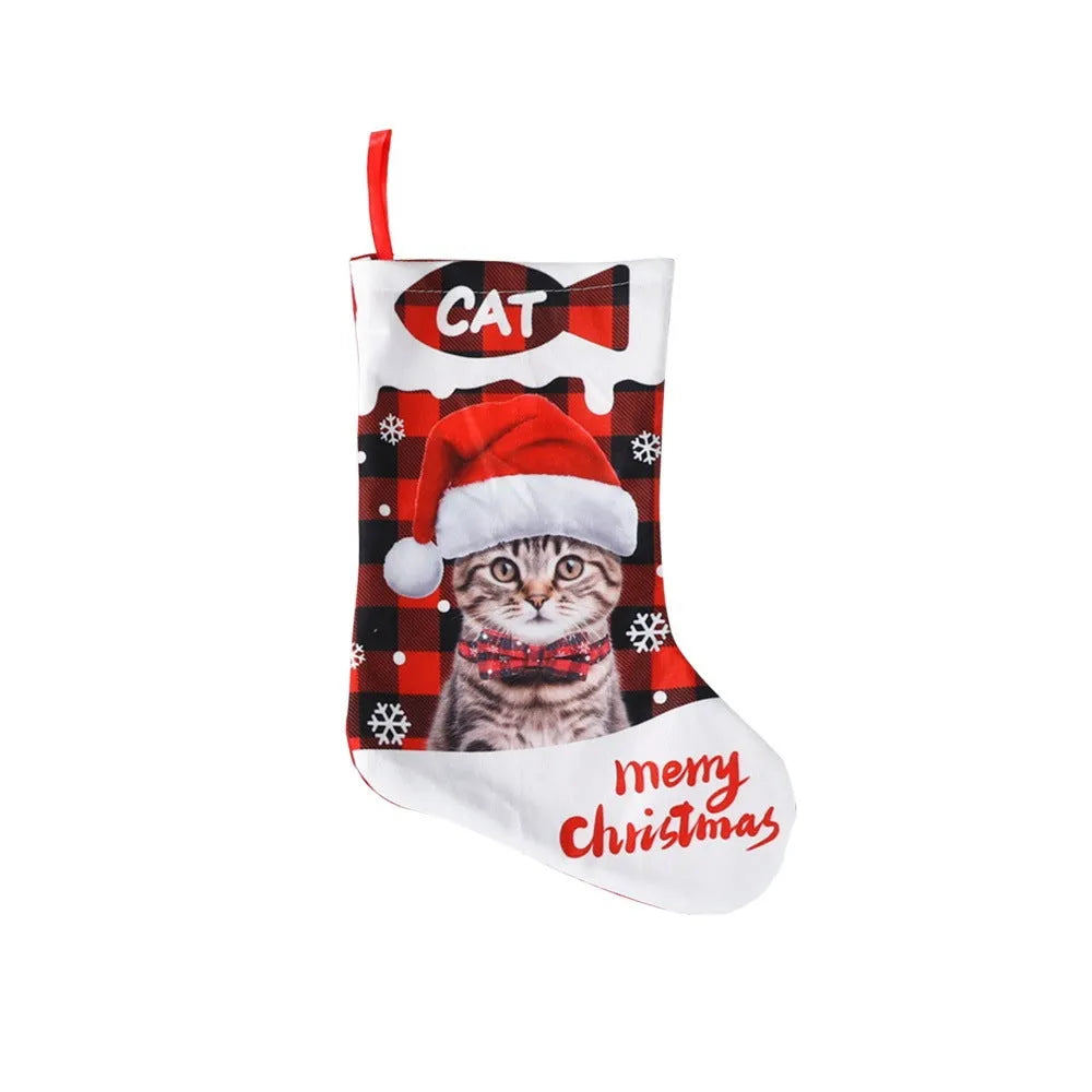 Printed cloth Christmas decoration banner with plaid puppy and cat patterns in various colours