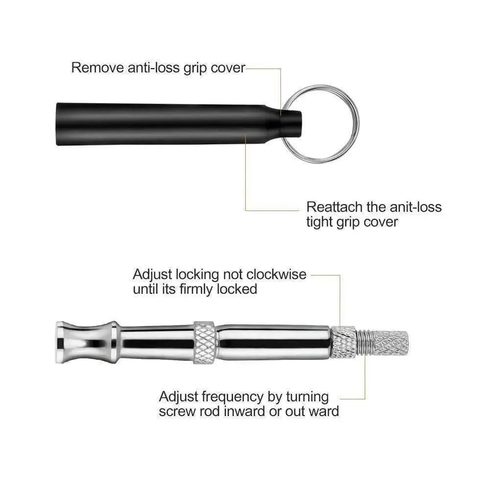 Copper ultrasonic dog training whistle with keychain ring and folding cord on white background