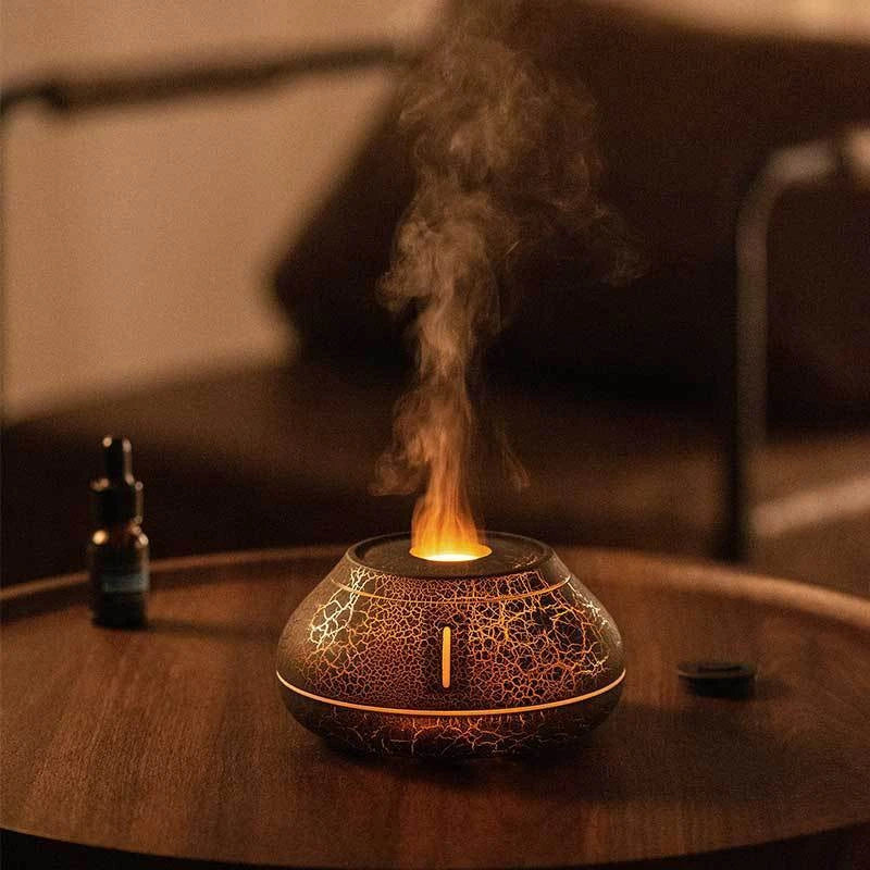 Cozy aroma diffuser with realistic flame effect, modern design for home and office use