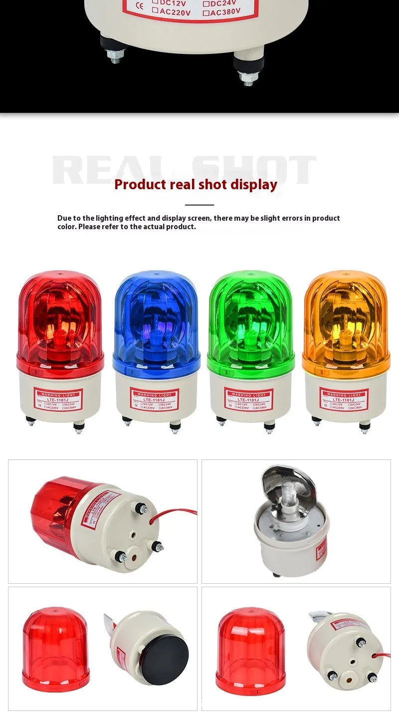 LTE-1101J red rotating warning light and siren unit with large magnetic base mount.