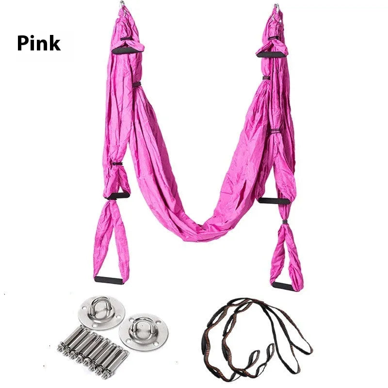 Full set aerial yoga hammock with 6 handles in non-elastic 210T nylon spinning, Royal Blue colour, for fitness and yoga practice